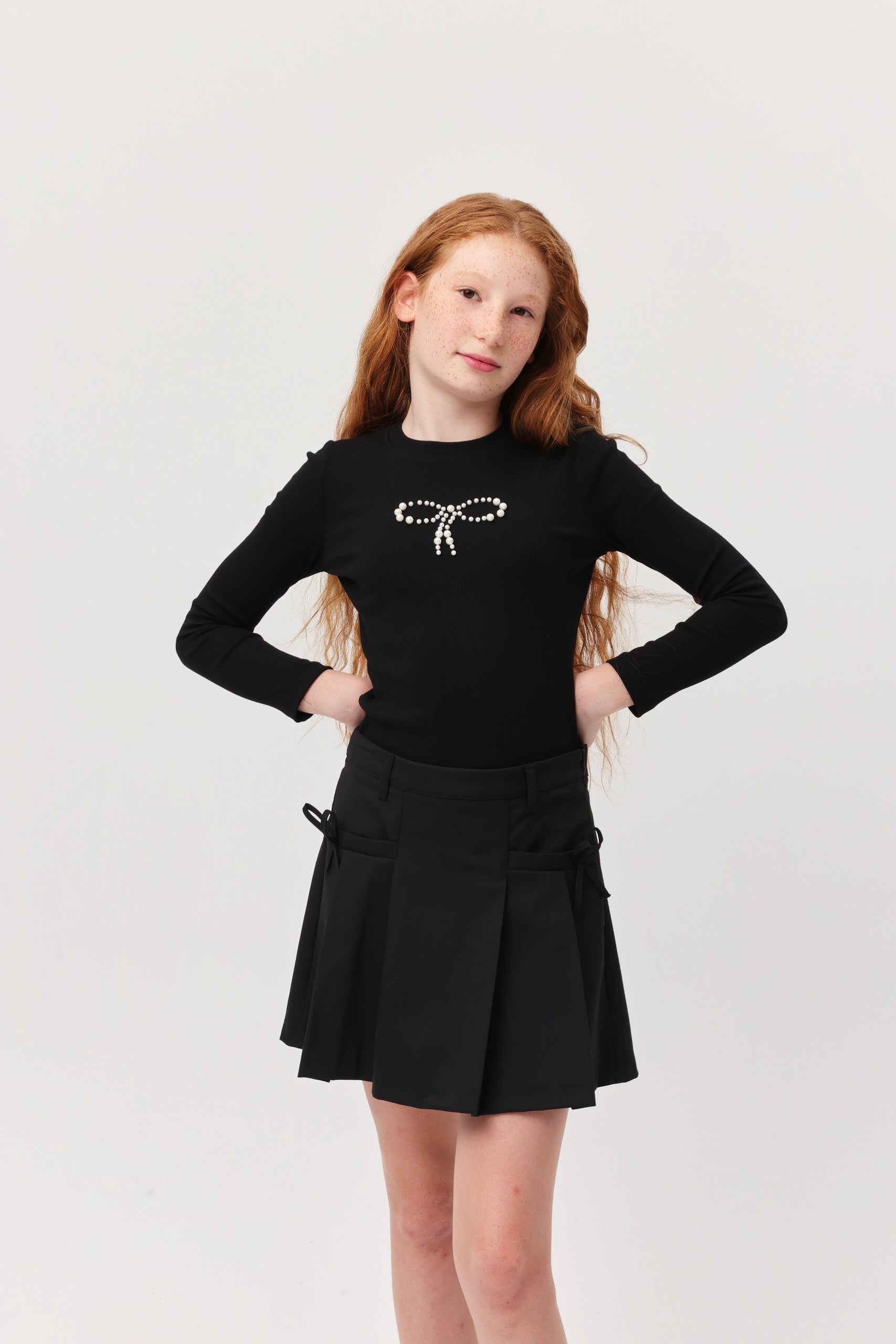 Kız Çocuk İnci Detaylı Bluz