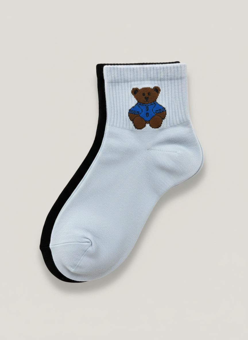 Women's Viscose Half-Cuff Bear Pattern 2-Pack Socks