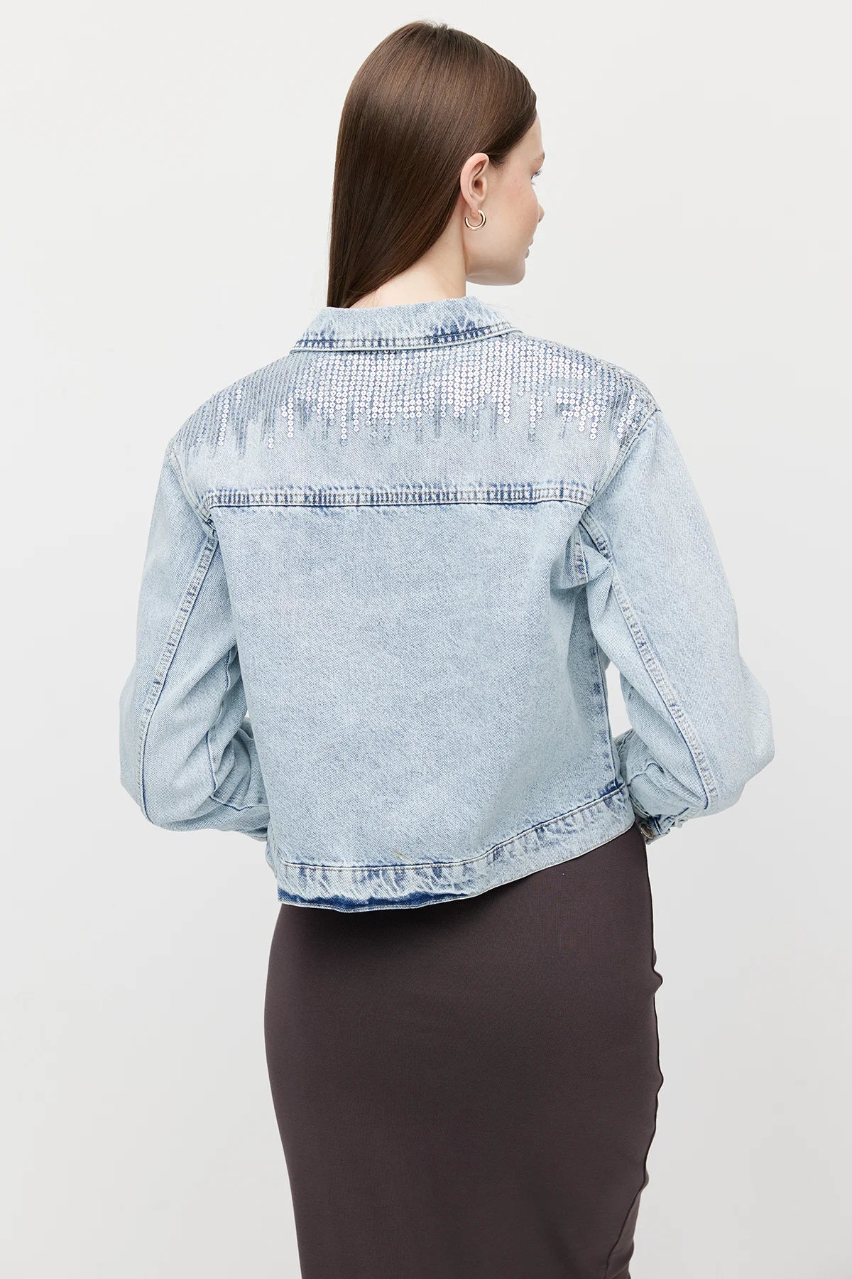 Women's Sequin Embellished Short Denim Jacket