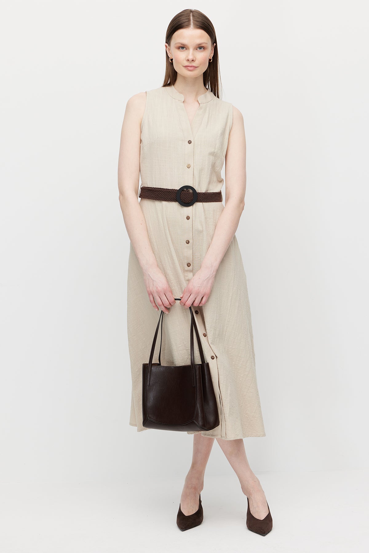 Women's Sleeveless Dress with Belt Detail