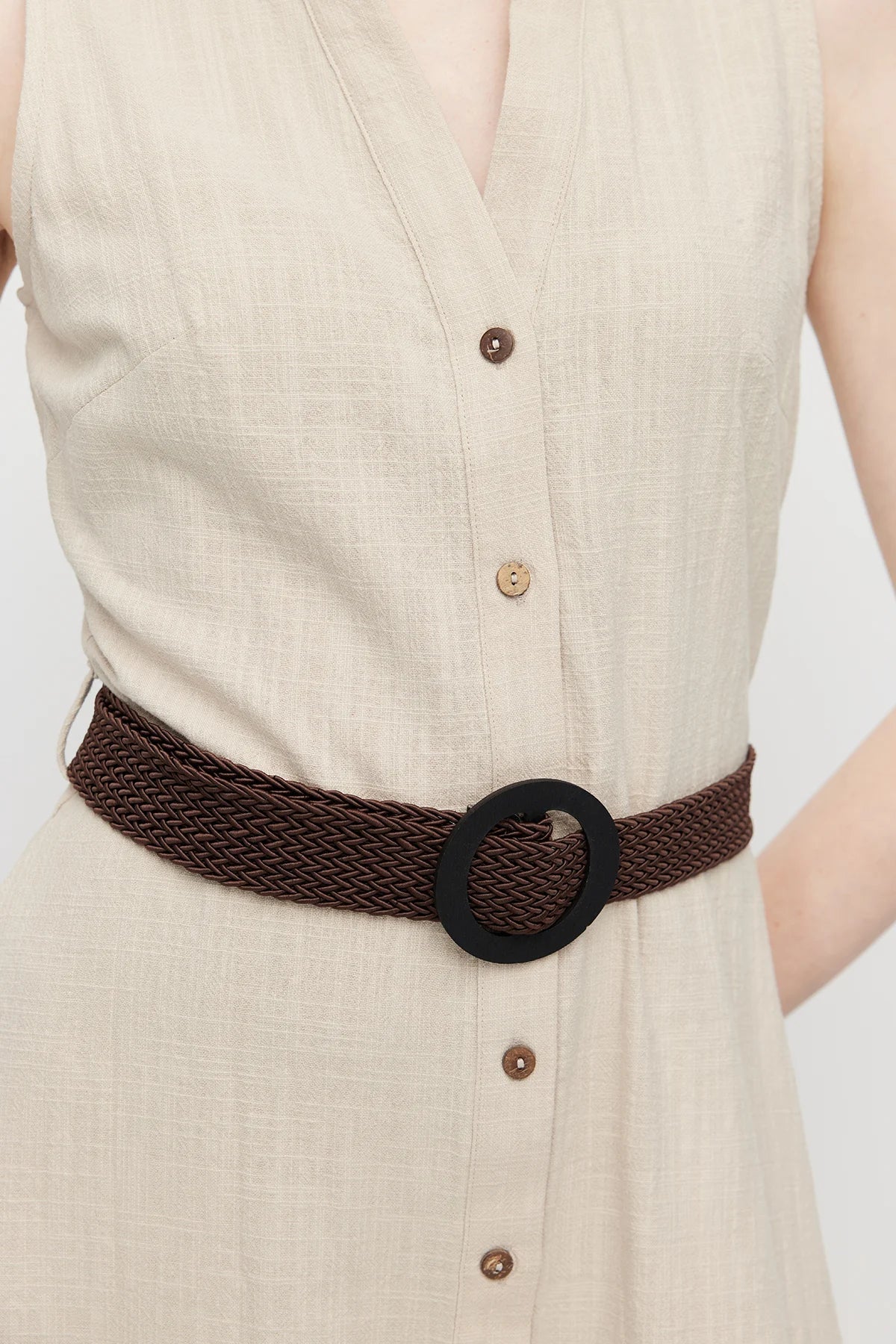 Women's Sleeveless Dress with Belt Detail