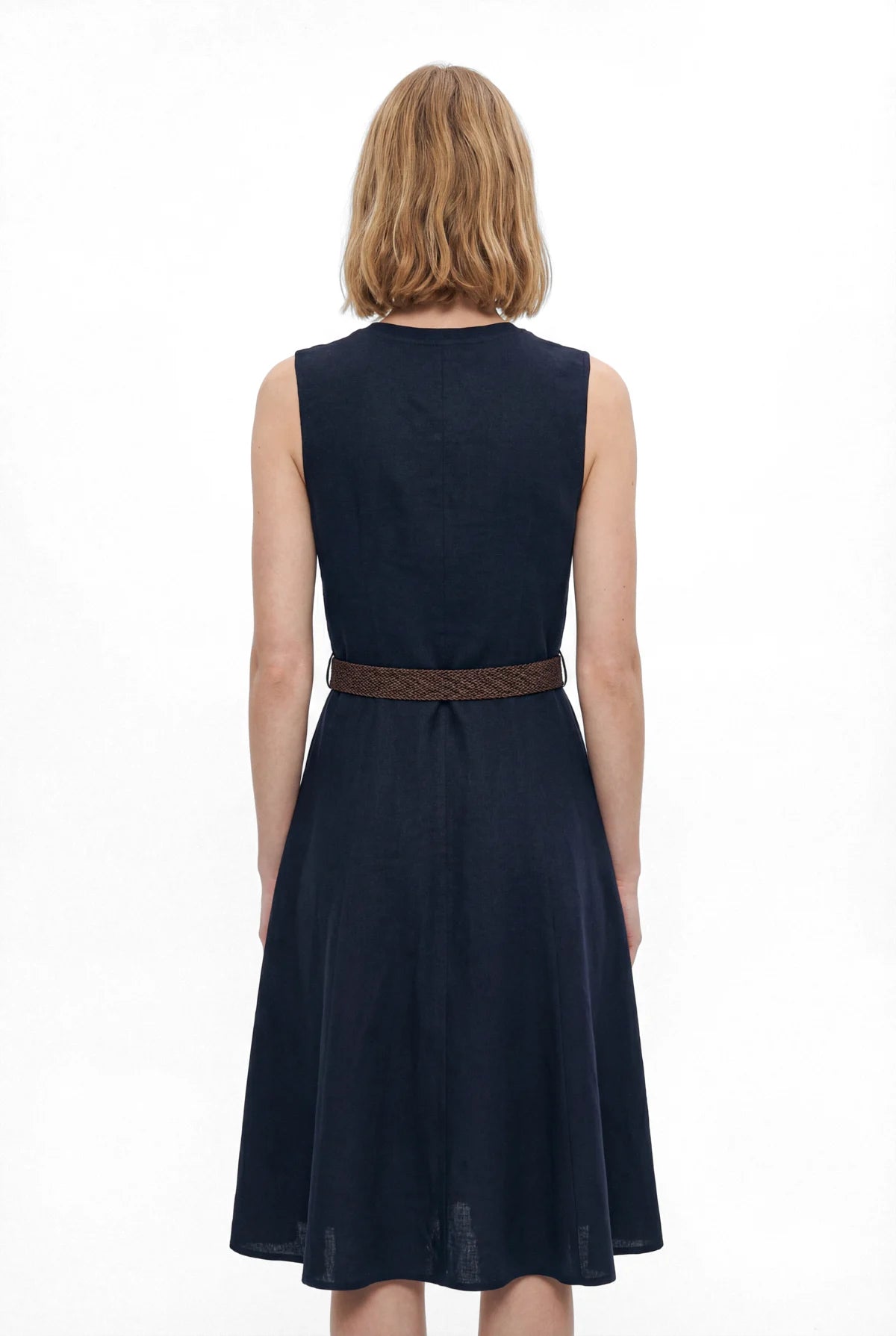 Women's Sleeveless Dress with Belt Detail