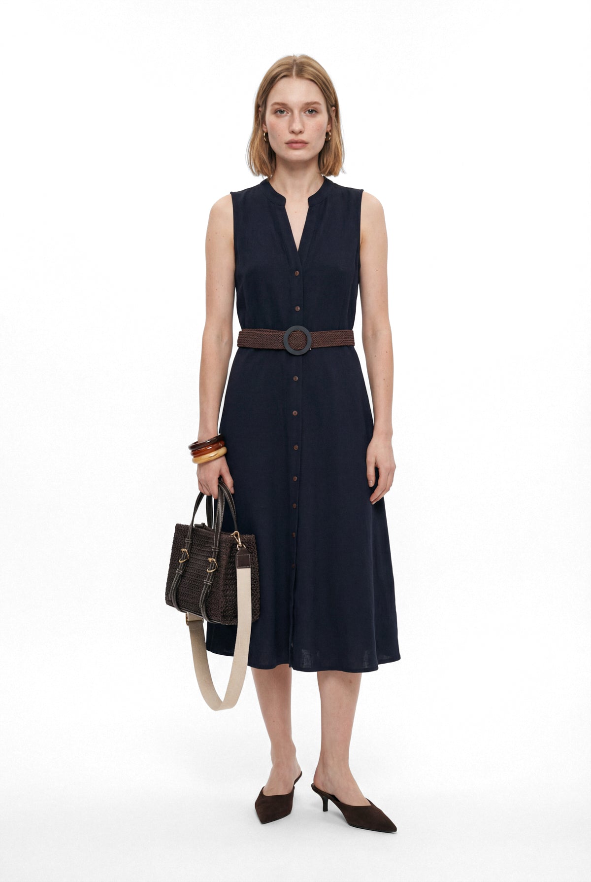 Women's Sleeveless Dress with Belt Detail
