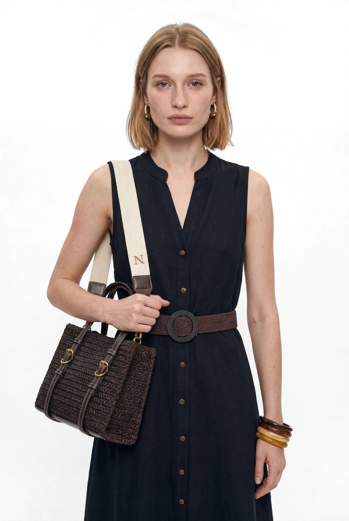 Women's Sleeveless Dress with Belt Detail