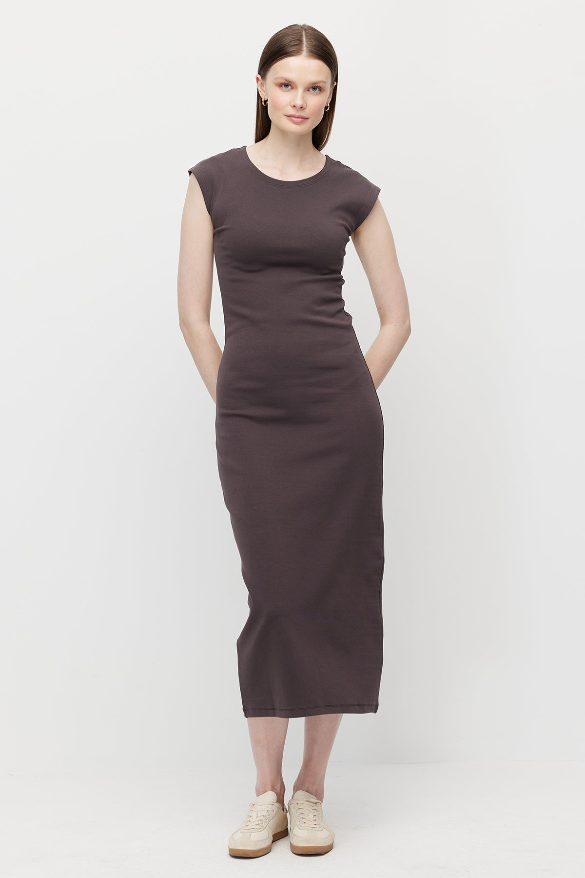 Women's Midi Length Ribbed Dress
