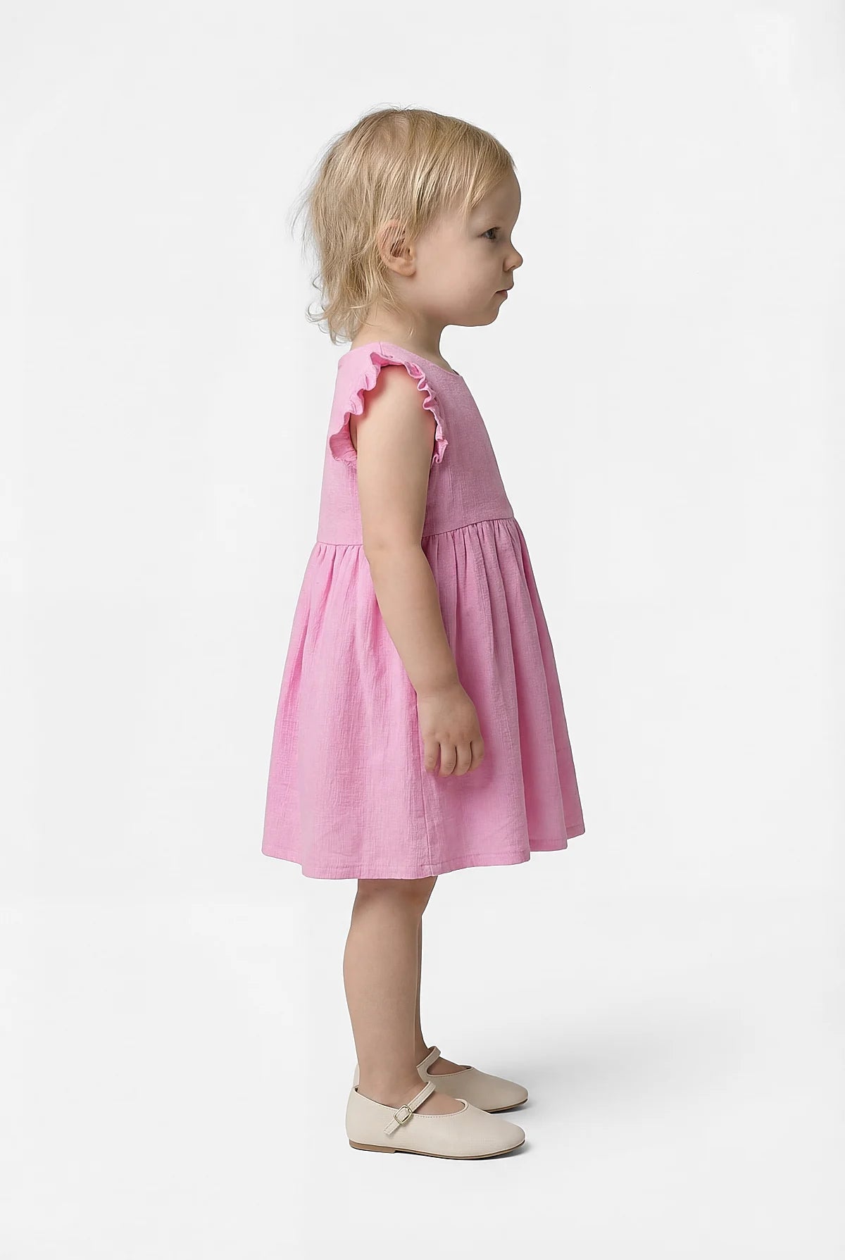 Girl's Dress with Ruffled Sleeve Detail