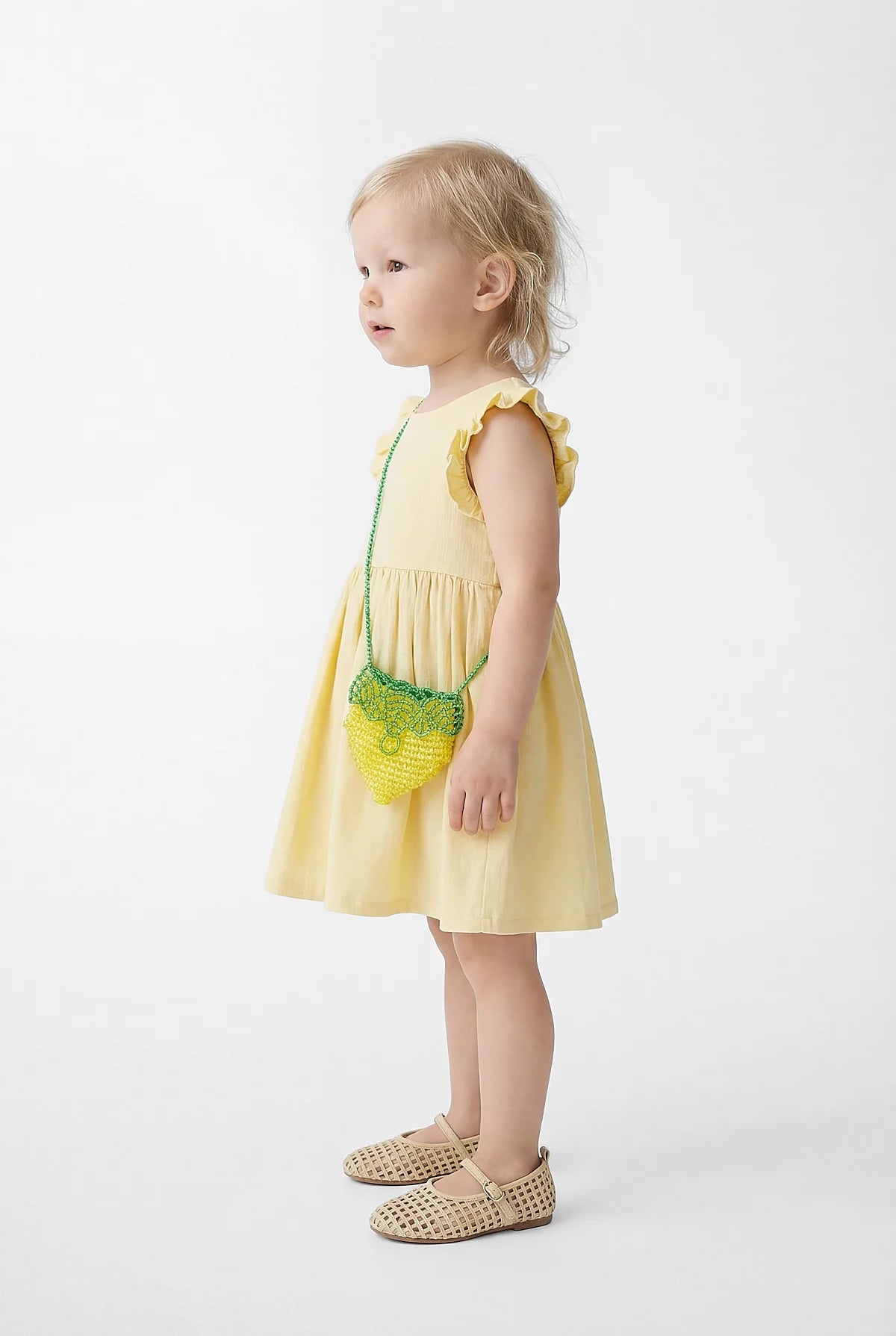 Girl's Dress with Ruffled Sleeve Detail