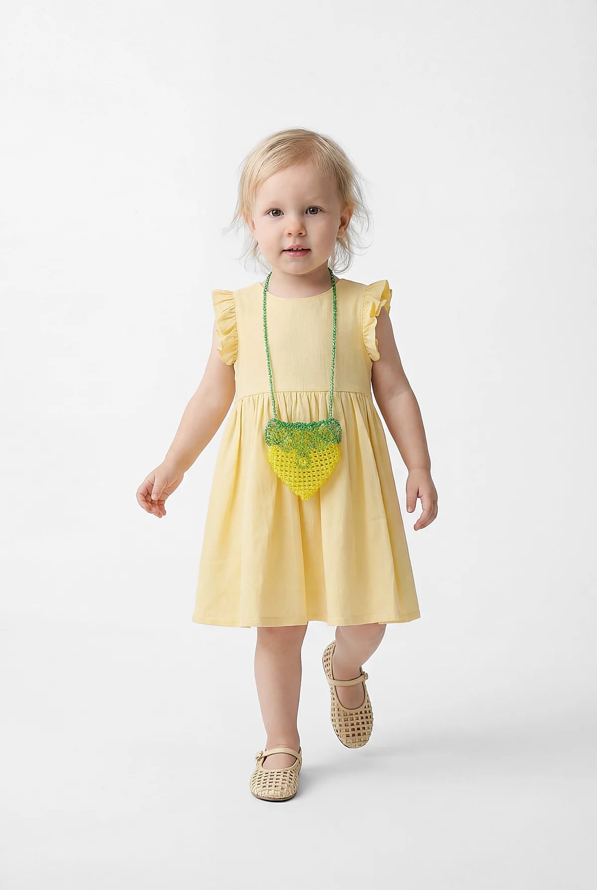 Girl's Dress with Ruffled Sleeve Detail