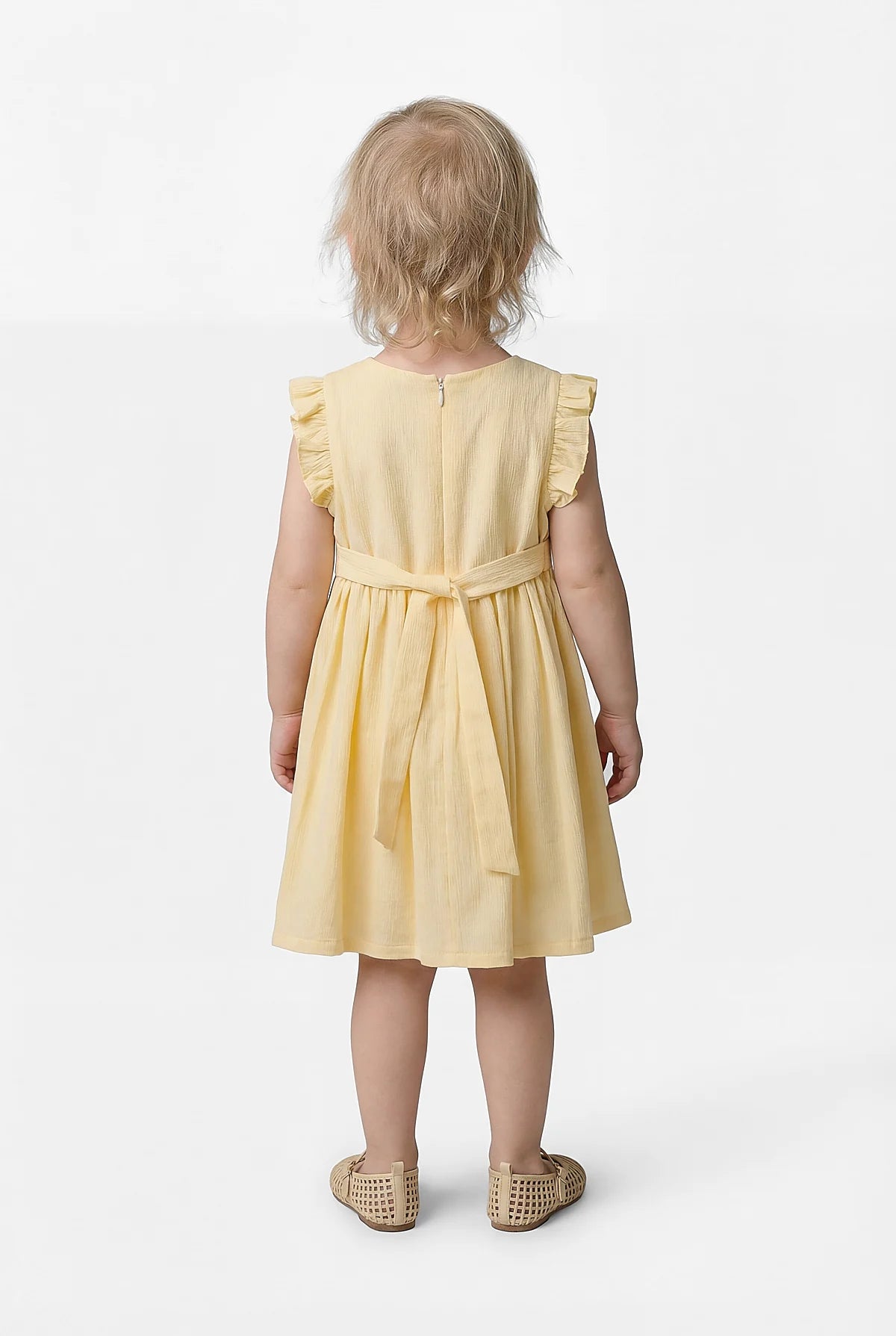 Girl's Dress with Ruffled Sleeve Detail