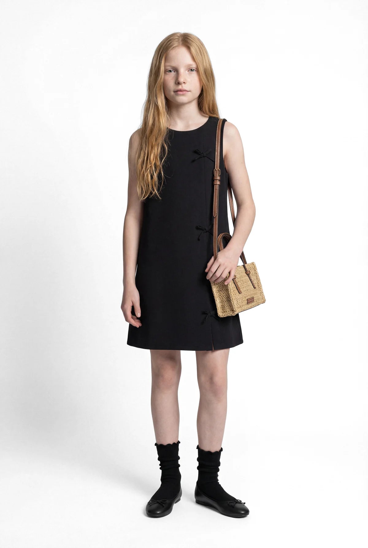 Girl's Sleeveless Dress with Bow Detail