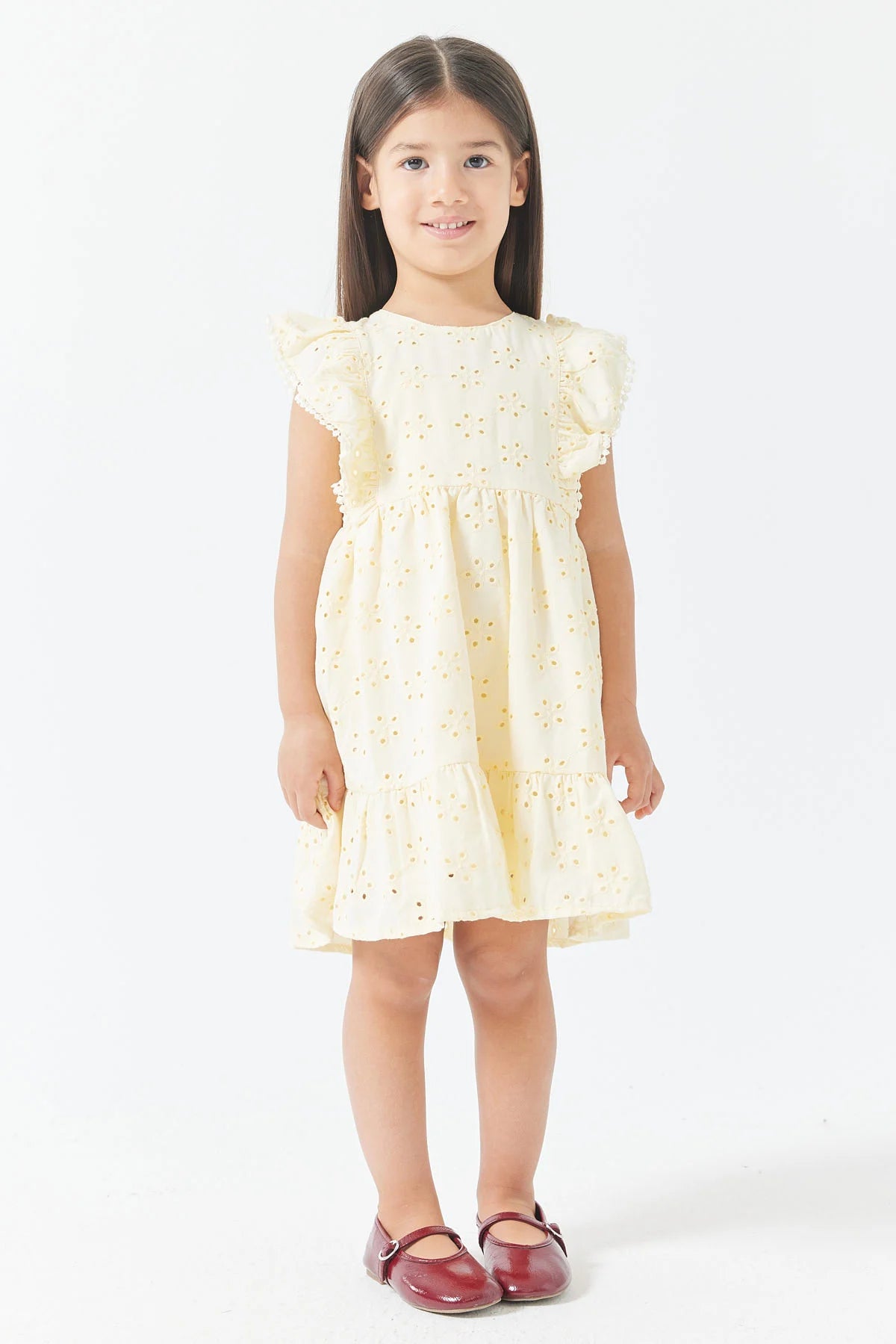 Girl's Dress with Ruffles and Embroidery Details