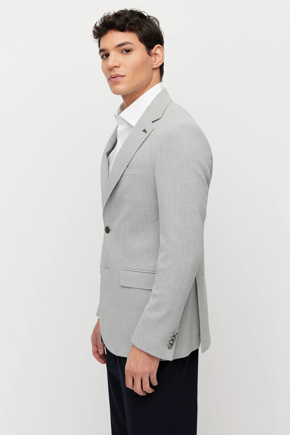 Men's Mono Collar Double-Button Textured Jacket