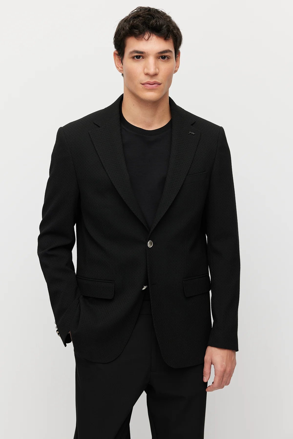 Men's Mono Collar Double-Button Textured Jacket