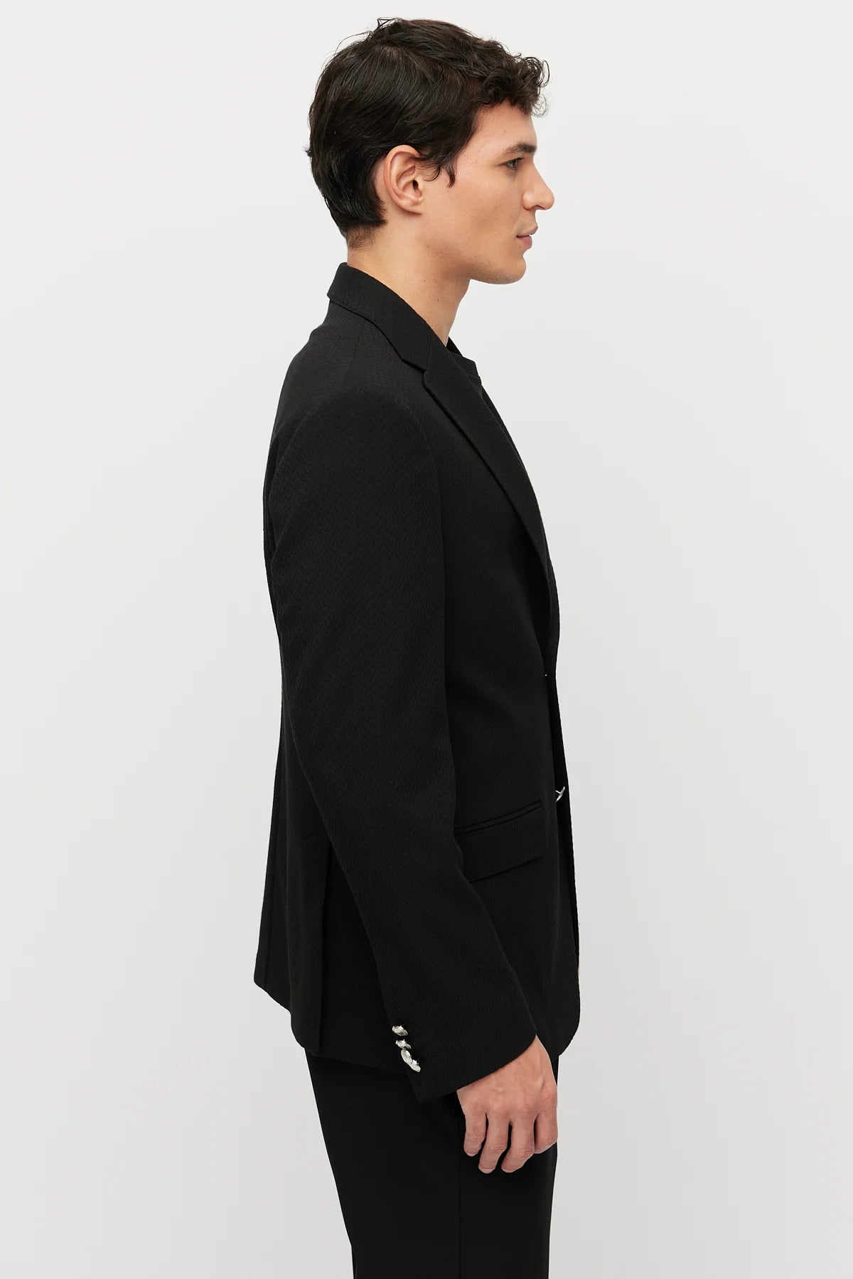Men's Mono Collar Double-Button Textured Jacket