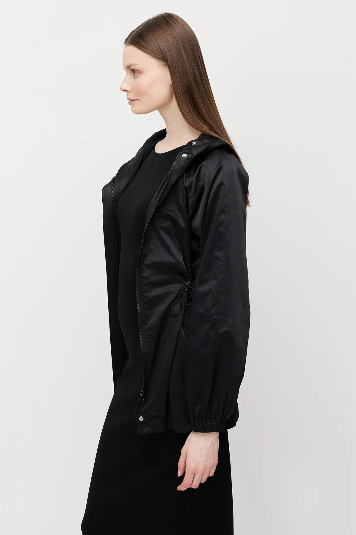 Women's Shiny Fabric Adjustable Waist Short Trench Coat