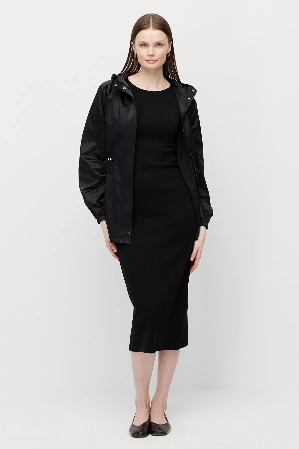 Women's Shiny Fabric Adjustable Waist Short Trench Coat