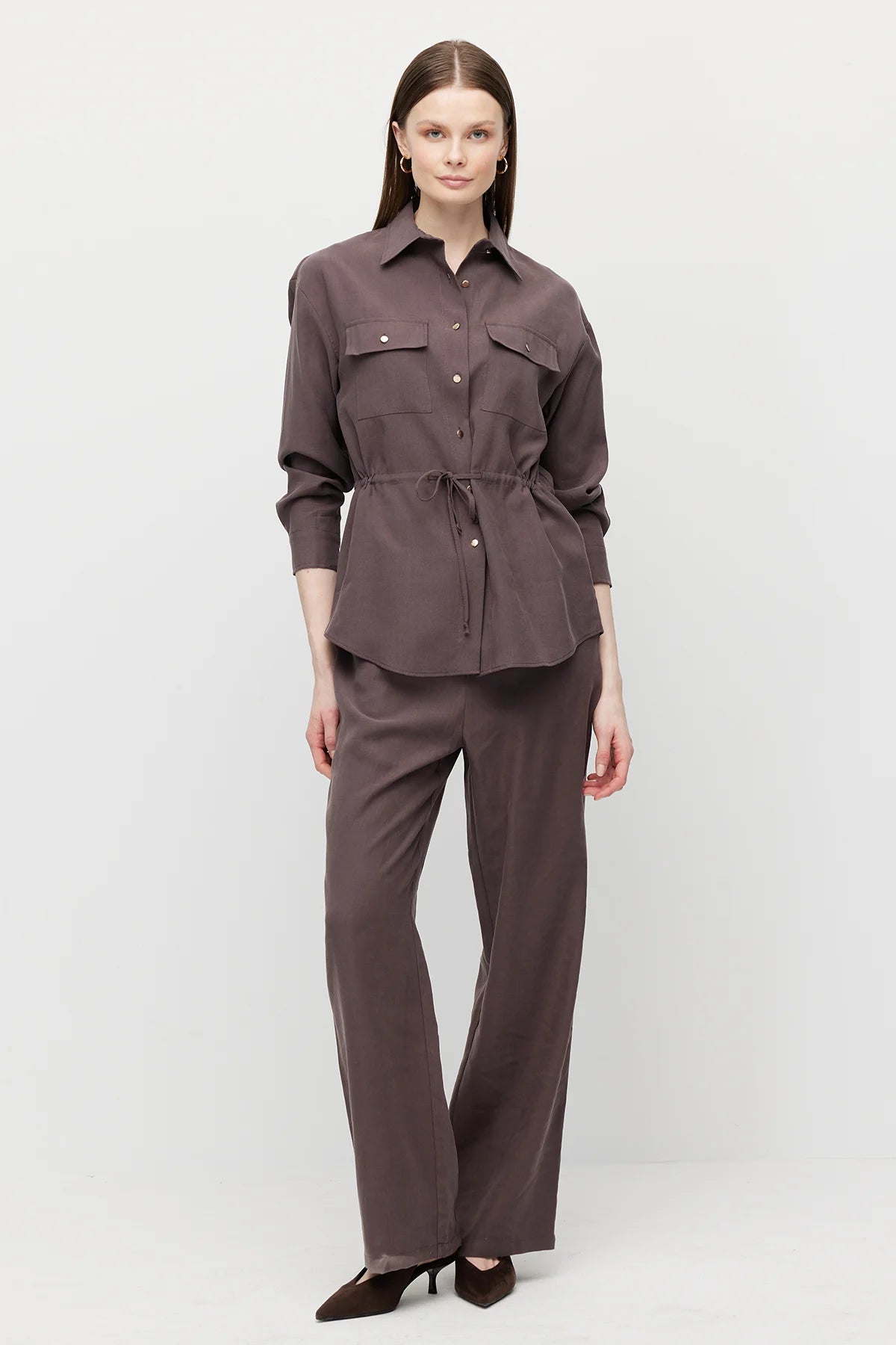 Women's Belted Shirt with Pockets