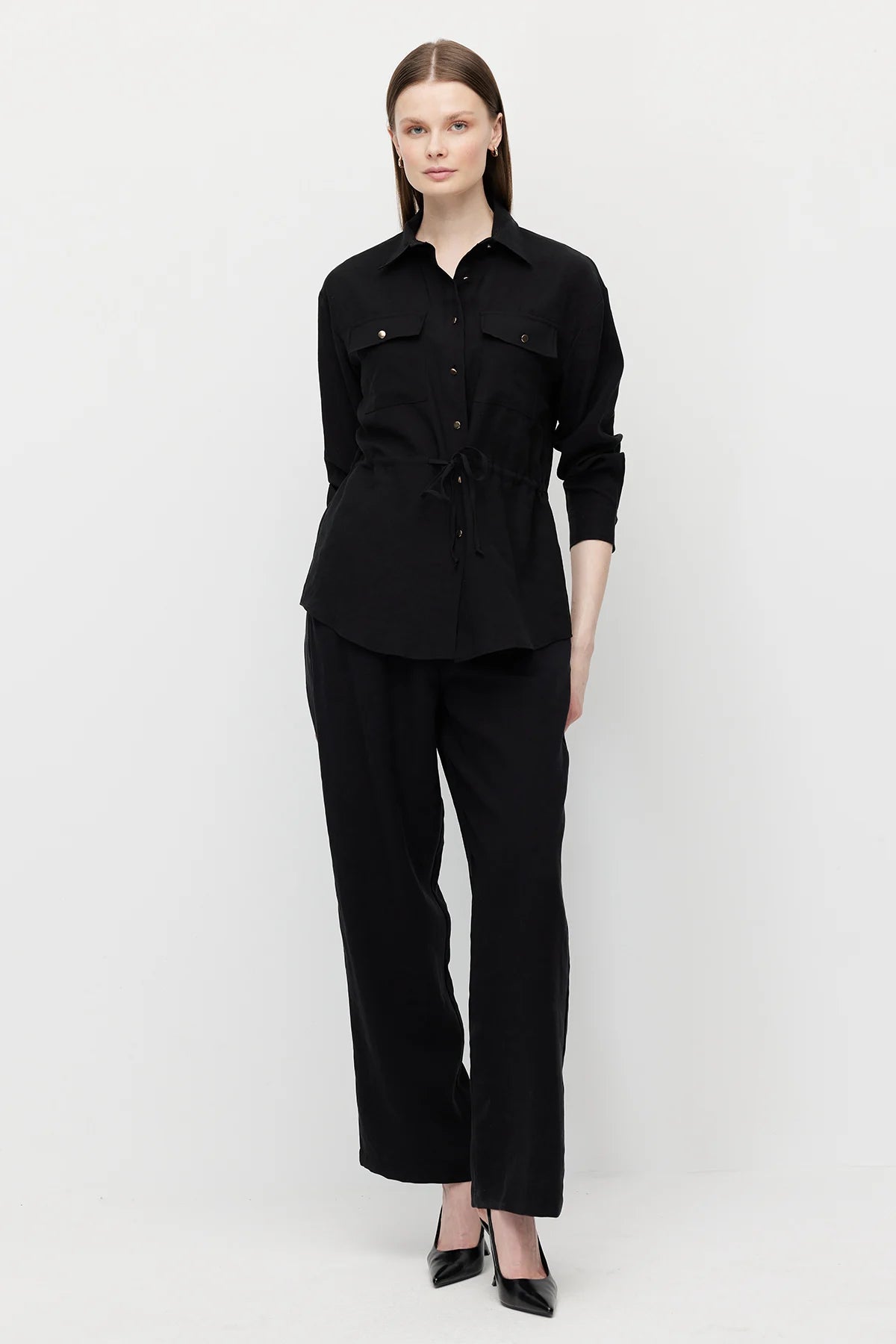 Women's Belted Shirt with Pockets