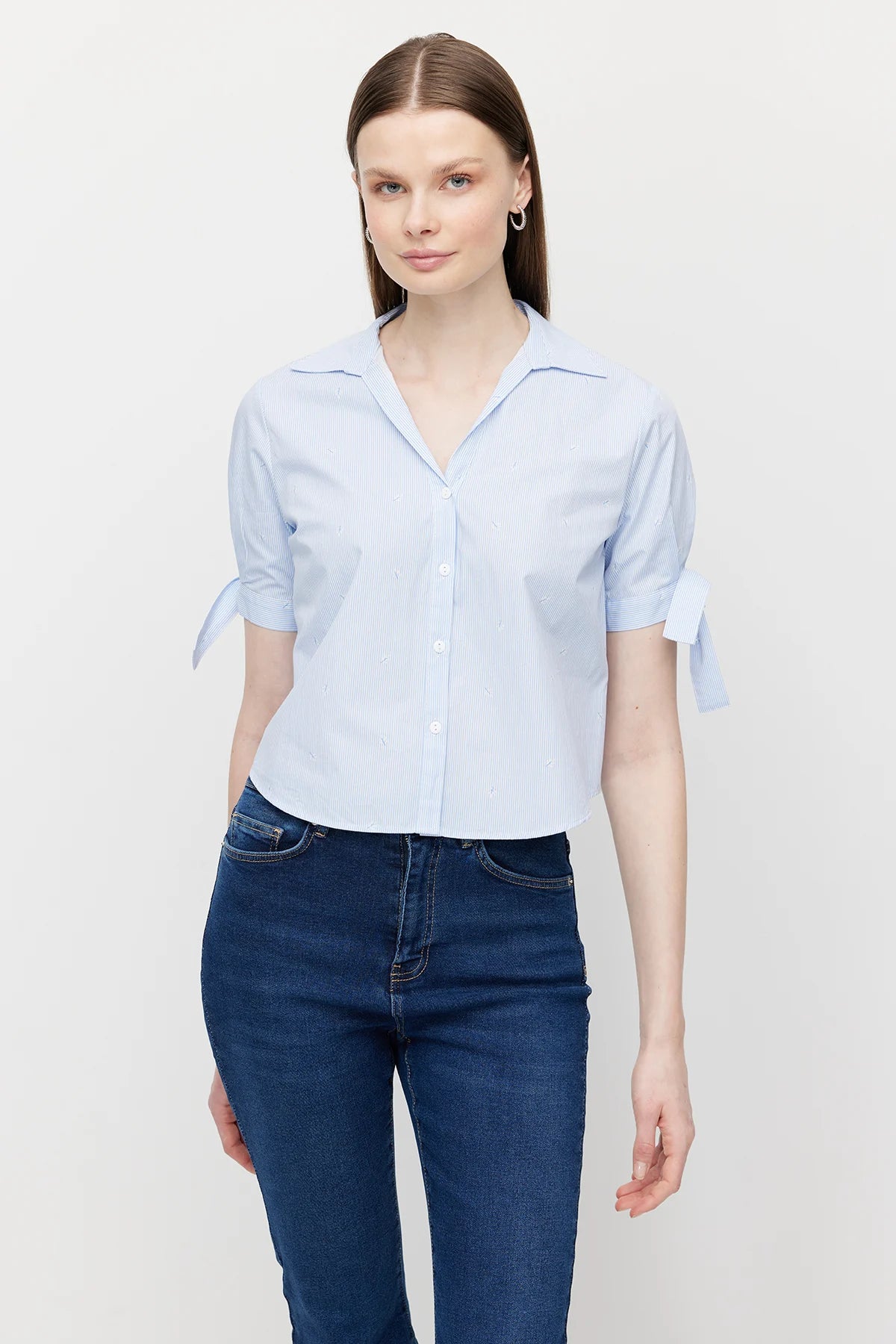 Women's Poplin Shirt with Sleeve Detail