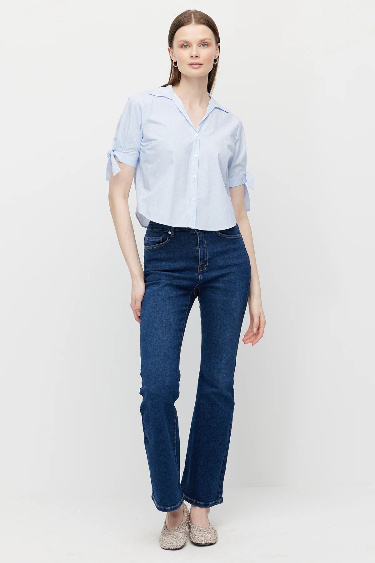 Women's Poplin Shirt with Sleeve Detail
