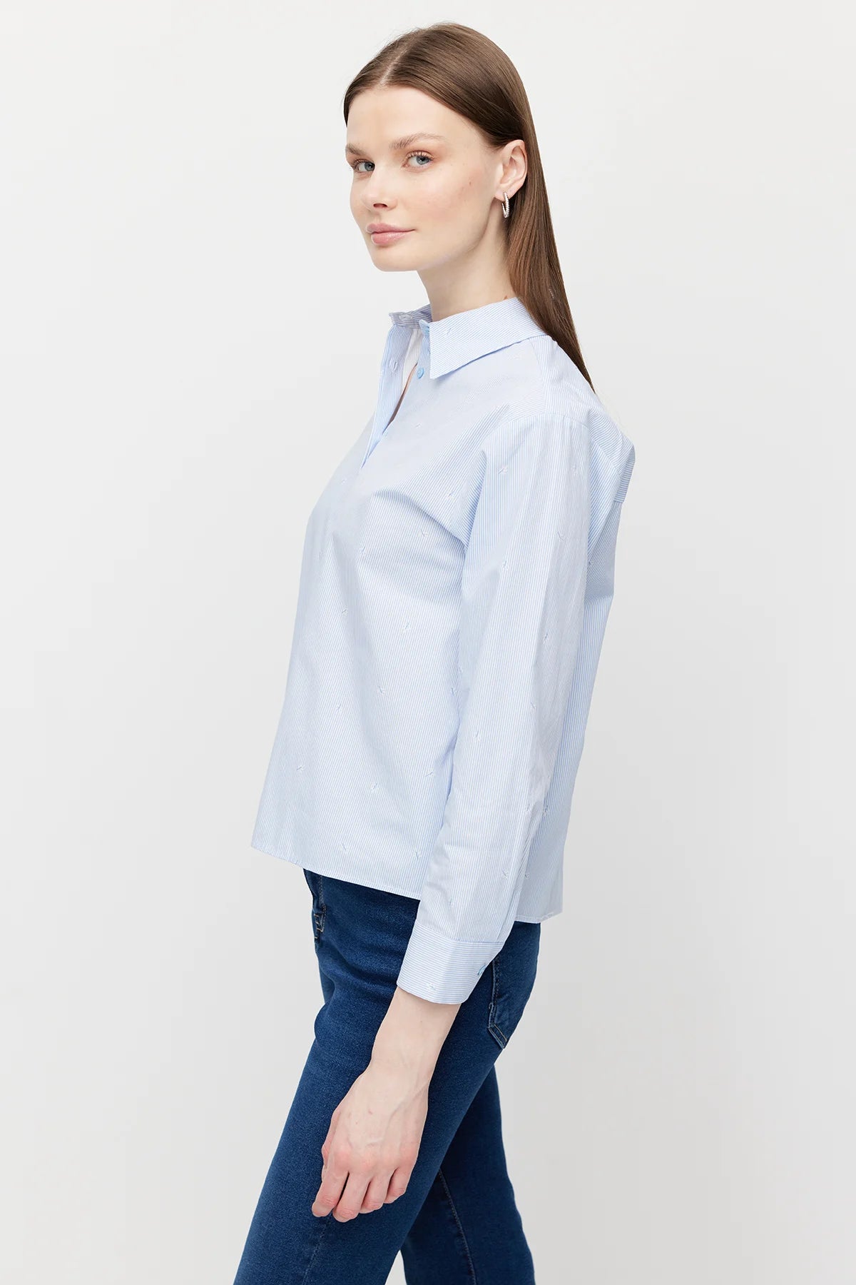 Women's Poplin Shirt with Embroidered Details