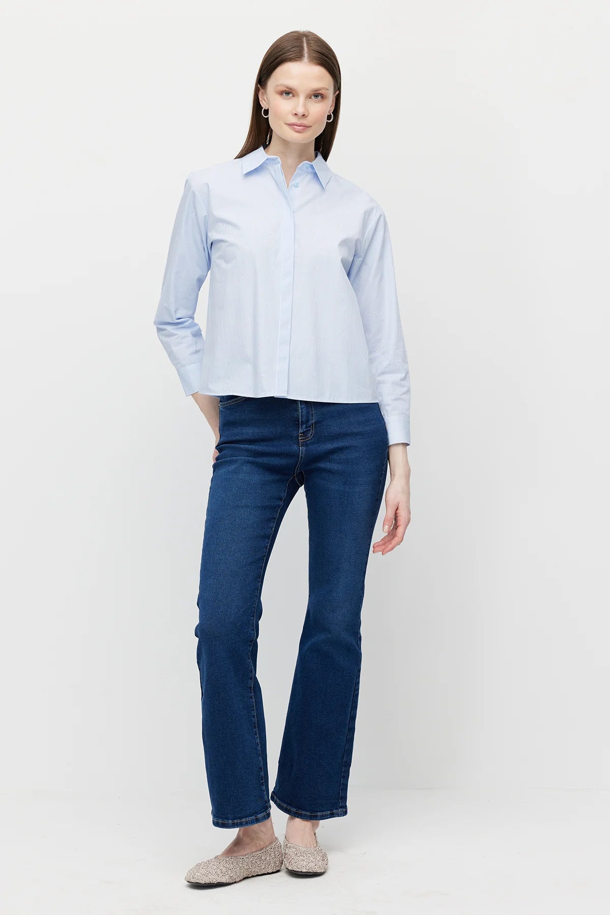 Women's Poplin Shirt with Embroidered Details