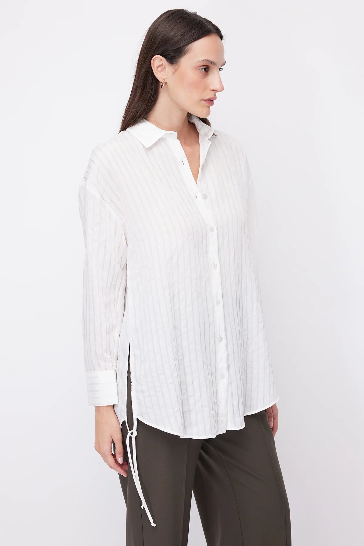 Women's Striped Oversize Shirt with Side Lace Detail