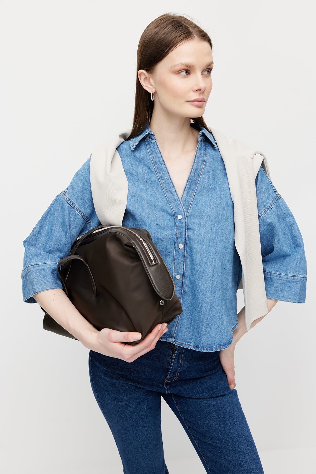 Women's V-Neck Oversize Denim Shirt