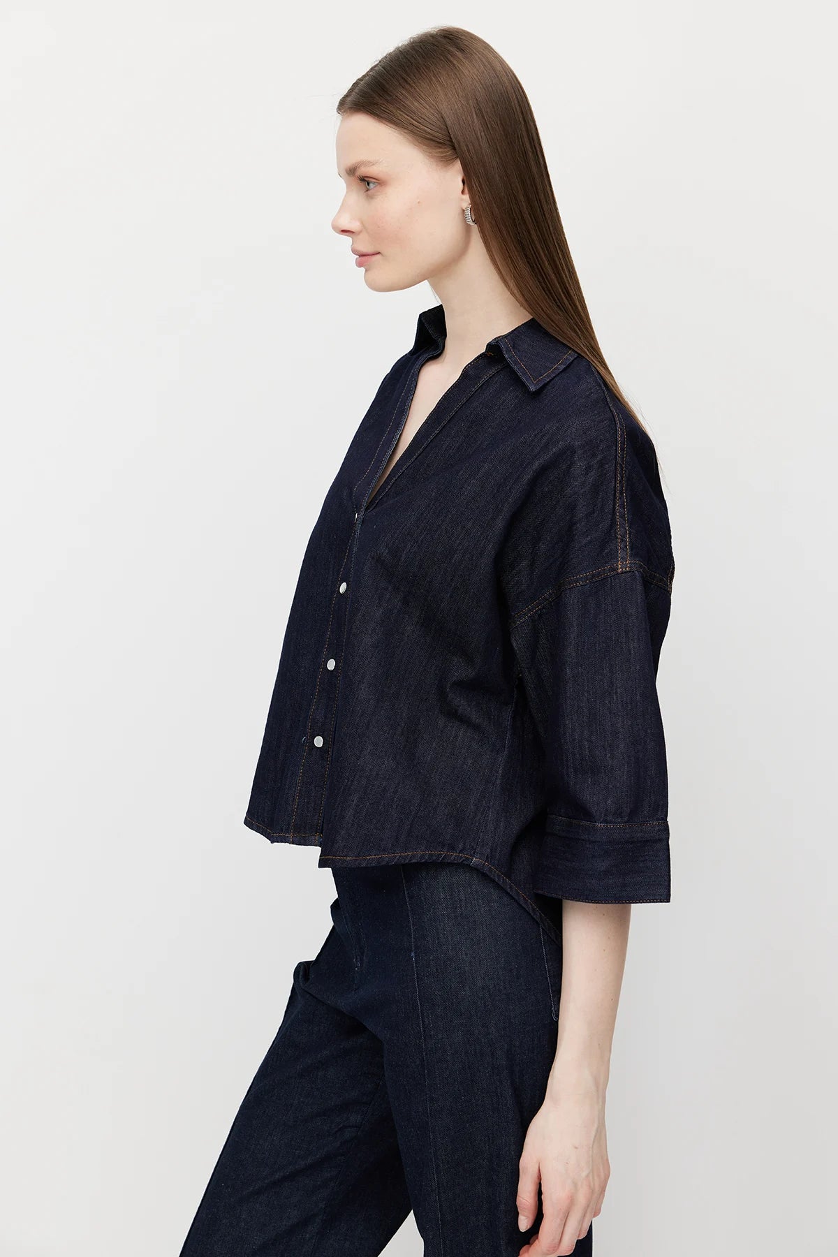 Women's V-Neck Oversize Denim Shirt