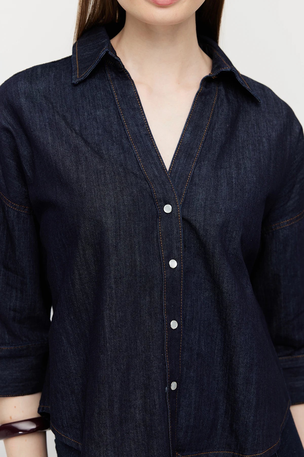 Women's V-Neck Oversize Denim Shirt