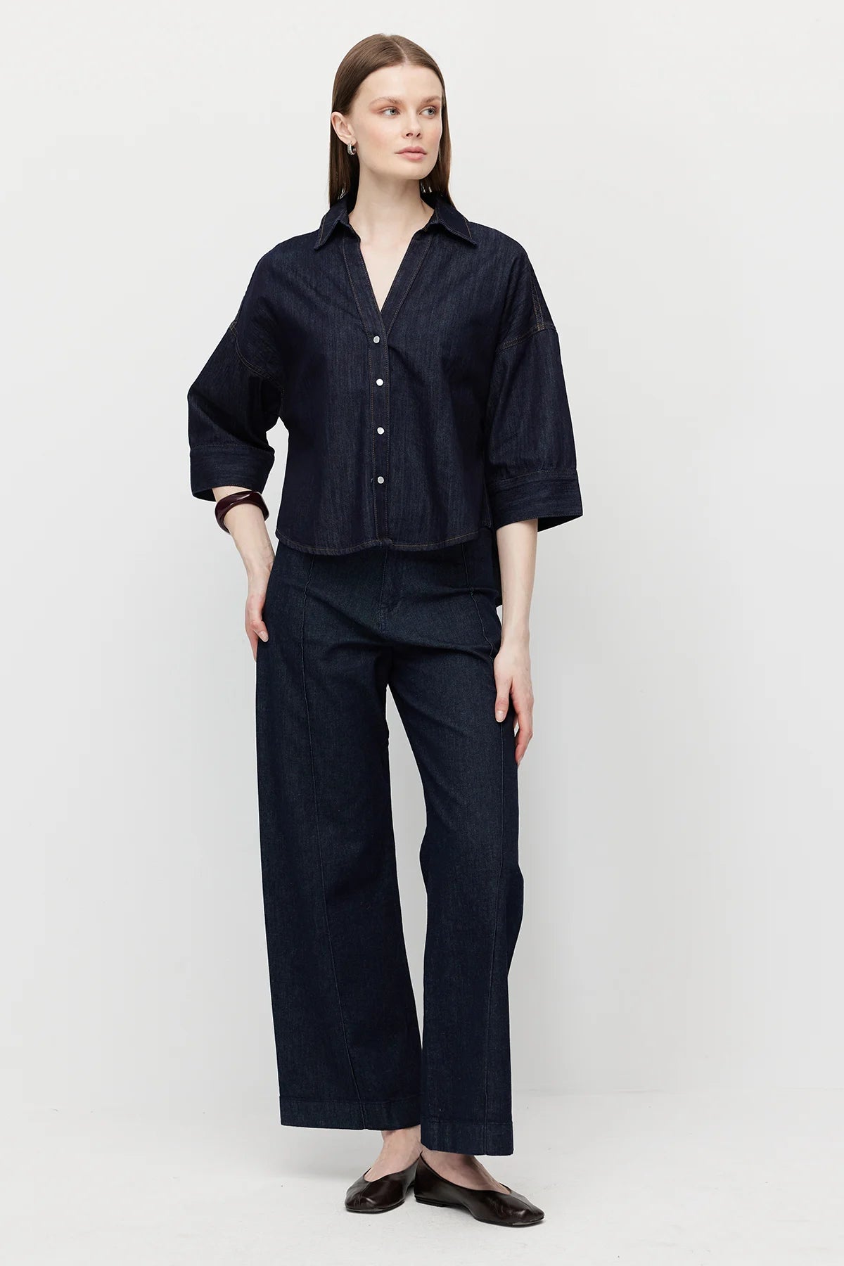 Women's V-Neck Oversize Denim Shirt