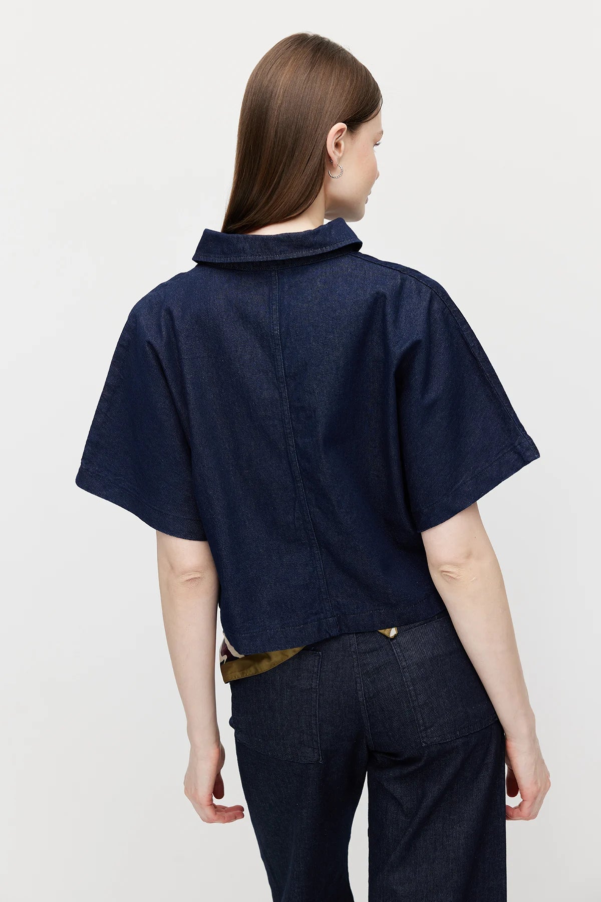 Women's V-Neck Denim Crop Shirt