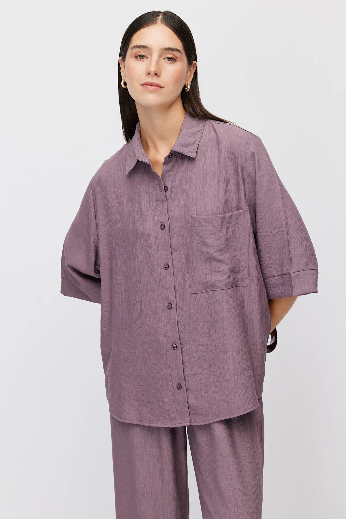 Women's Oversize Textured Double Sleeve Shirt