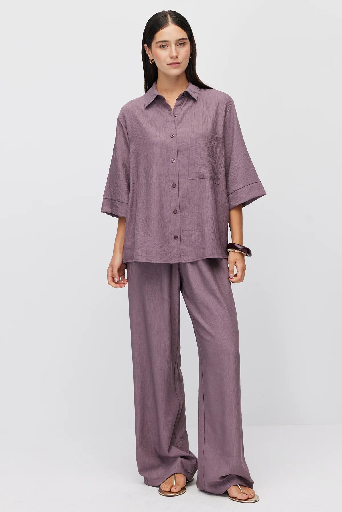 Women's Oversize Textured Double Sleeve Shirt