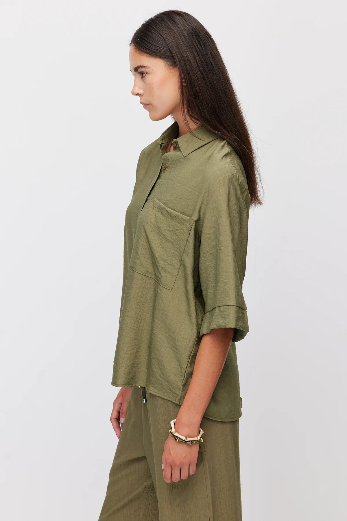 Women's Oversize Textured Double Sleeve Shirt