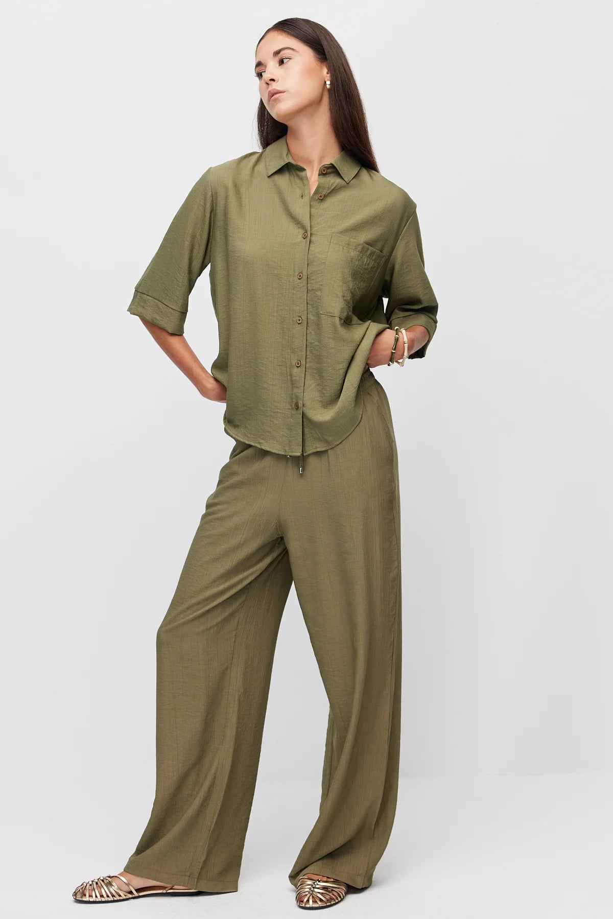 Women's Oversize Textured Double Sleeve Shirt