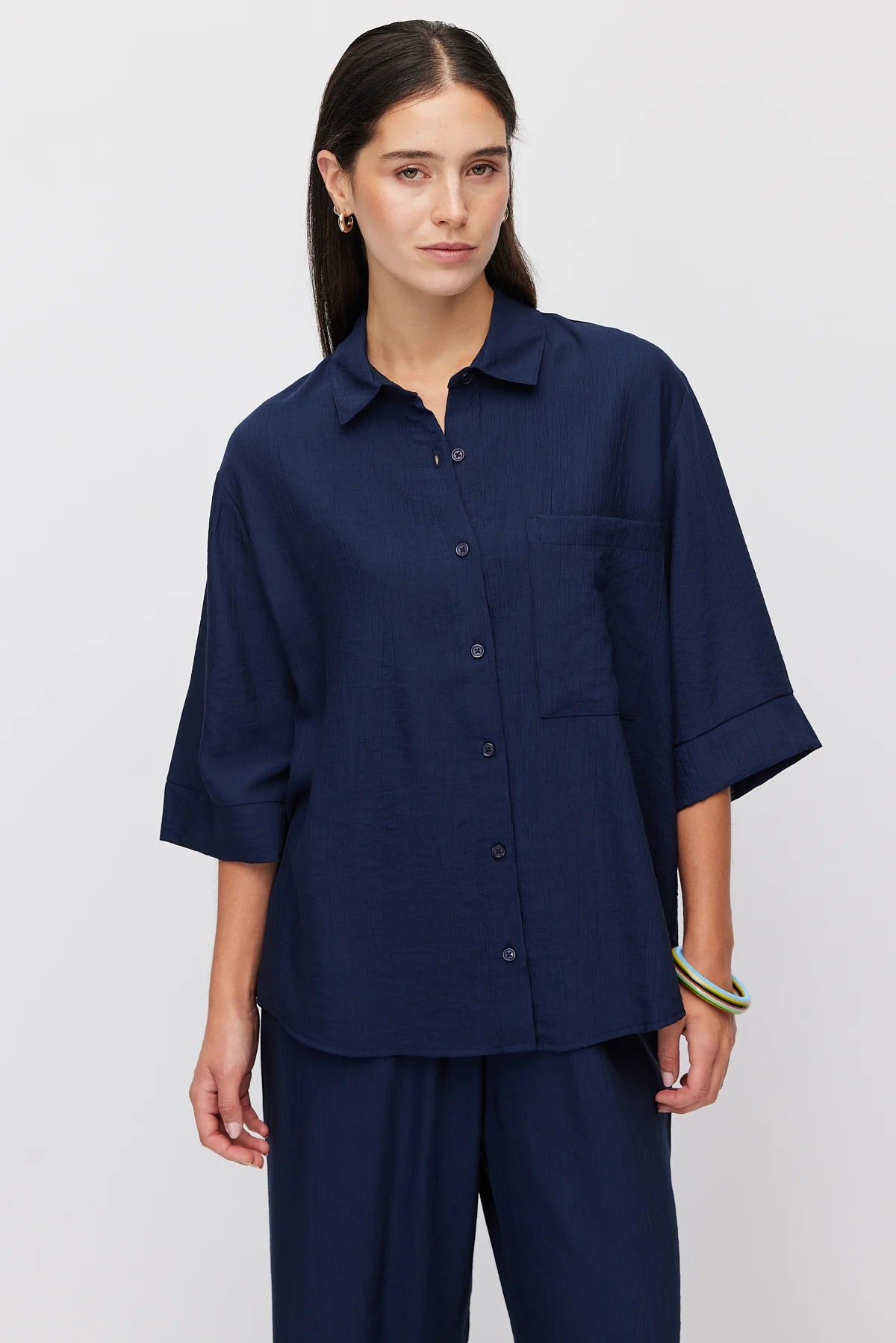 Women's Oversize Textured Double Sleeve Shirt