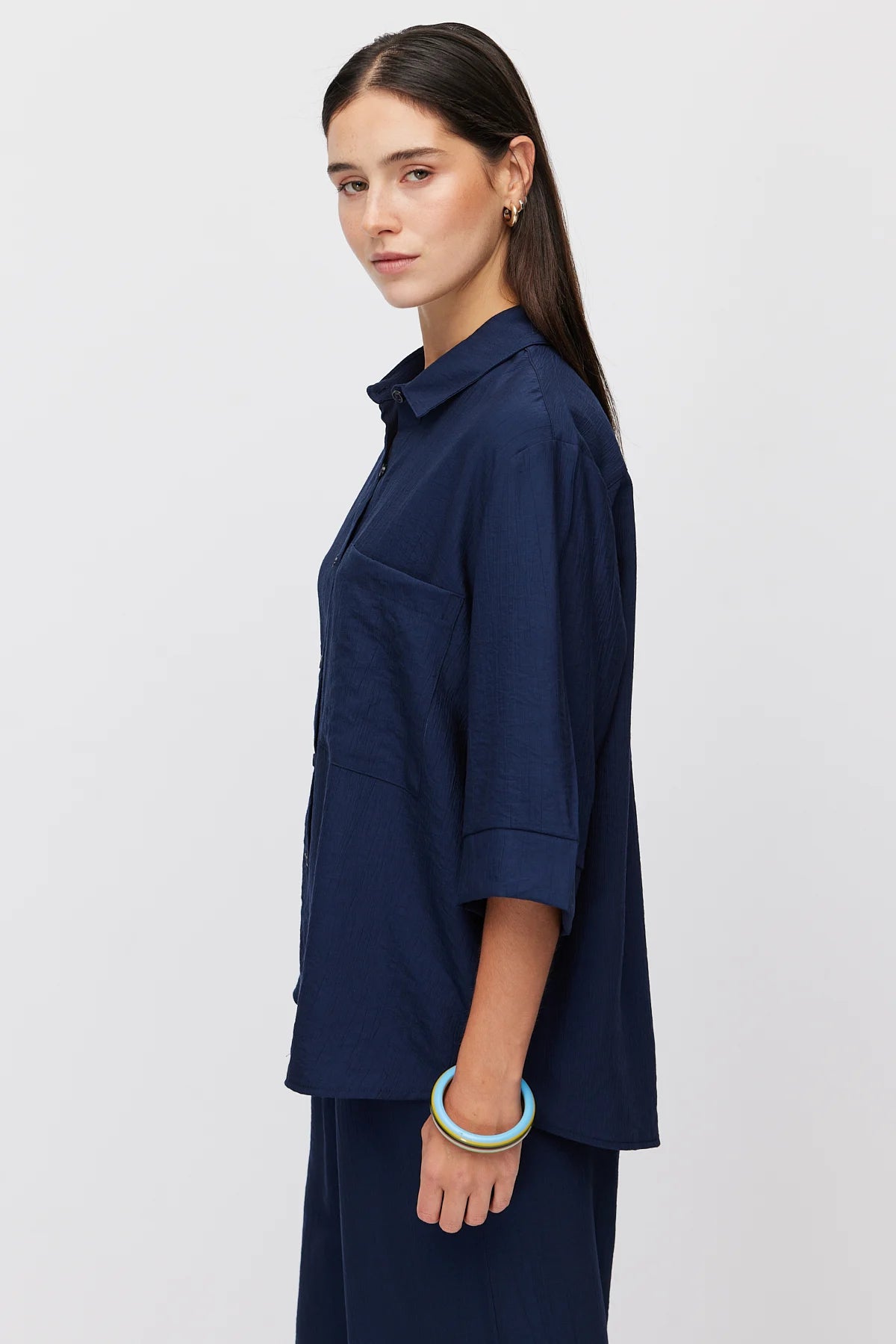 Women's Oversize Textured Double Sleeve Shirt