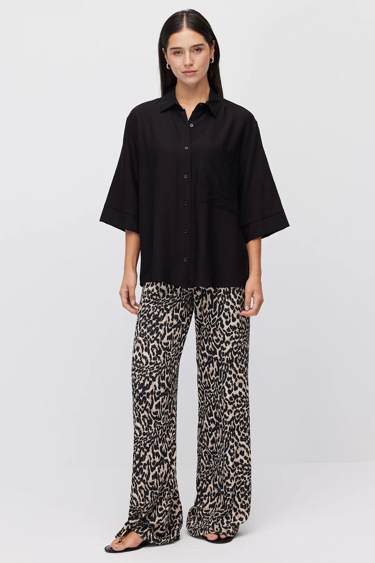 Women's Oversize Textured Double Sleeve Shirt
