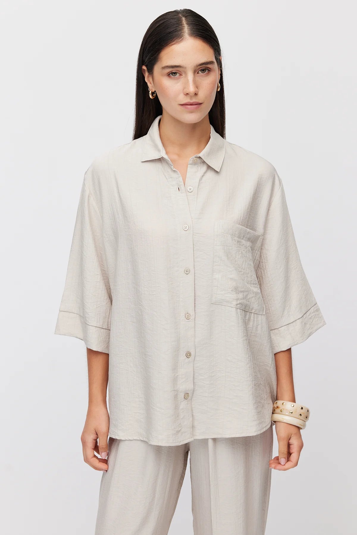 Women's Oversize Textured Double Sleeve Shirt