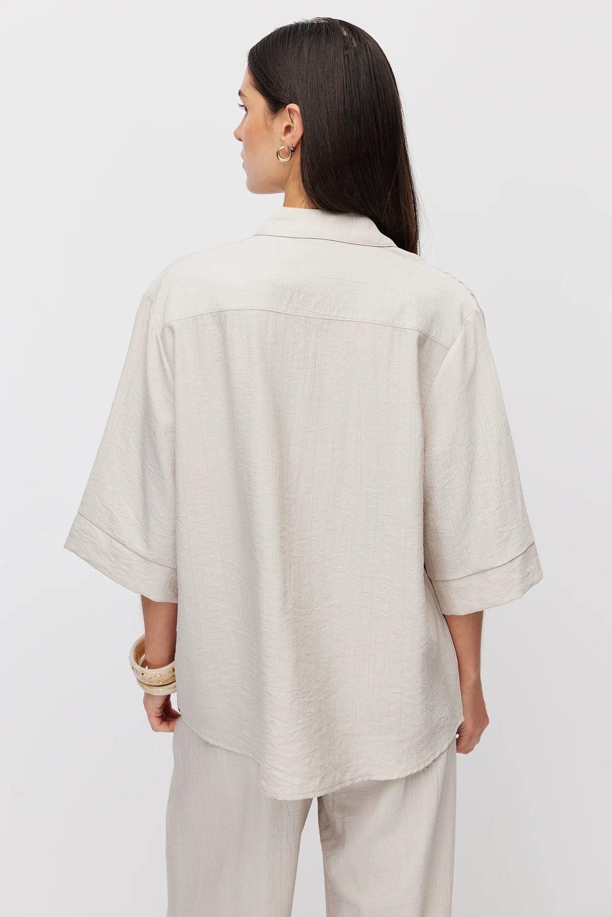 Women's Oversize Textured Double Sleeve Shirt