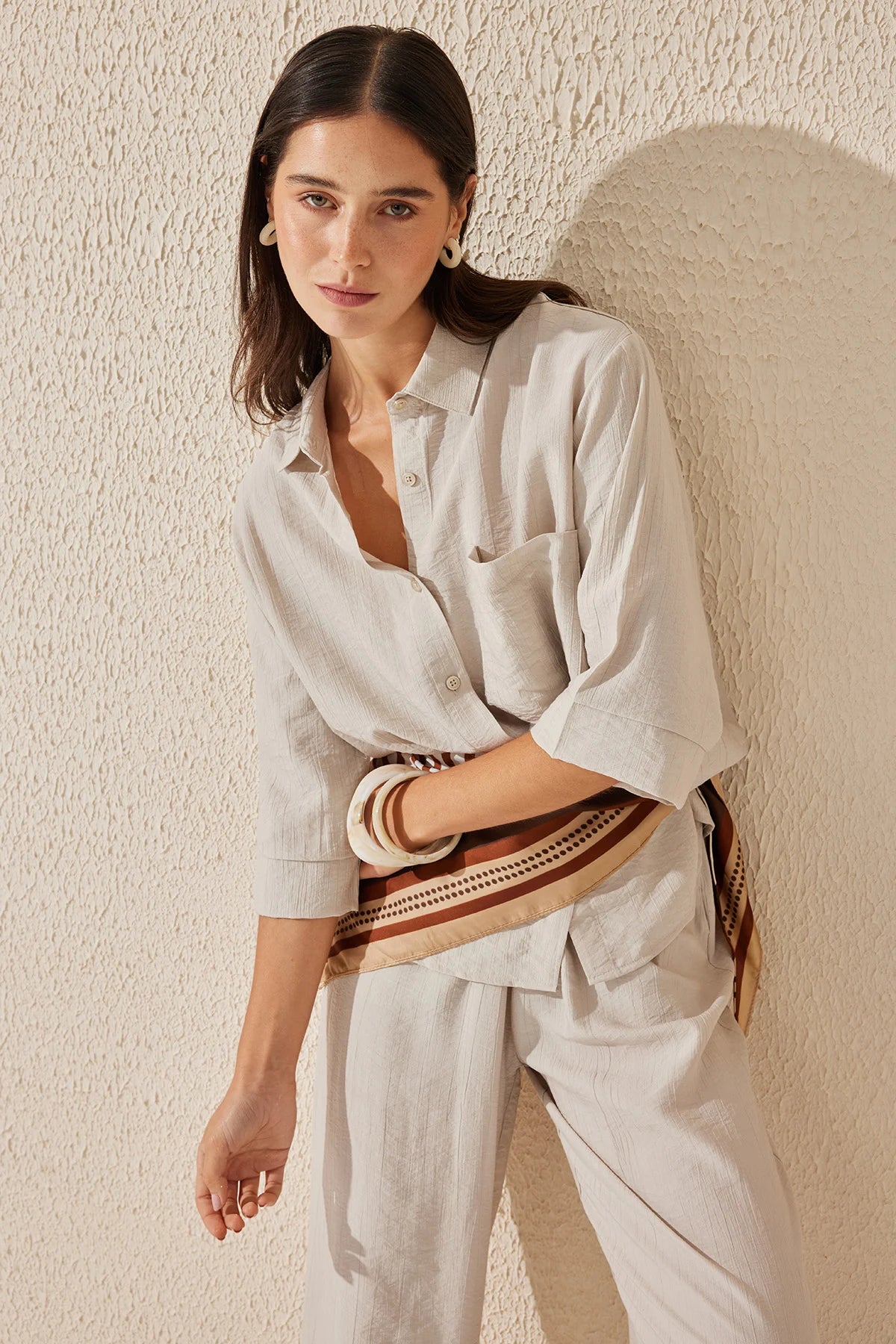 Women's Oversize Textured Double Sleeve Shirt