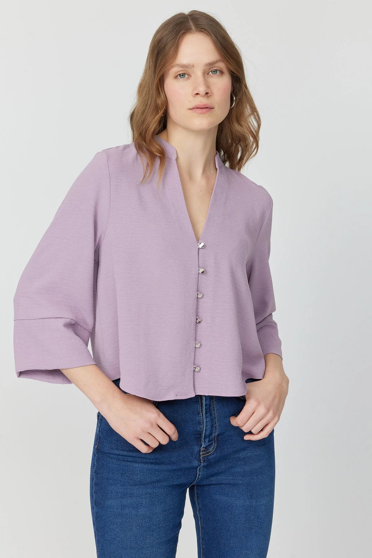 بلوزی کۆلارە ماندارین بۆ ئافرەتان 