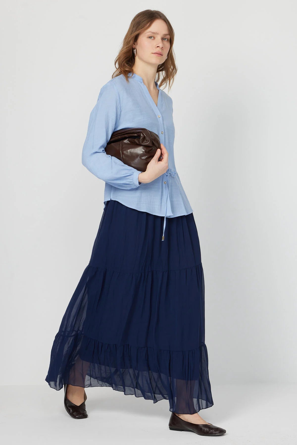 بلوزی کەمەر بە کۆلارە ماندارین بۆ ئافرەتان 