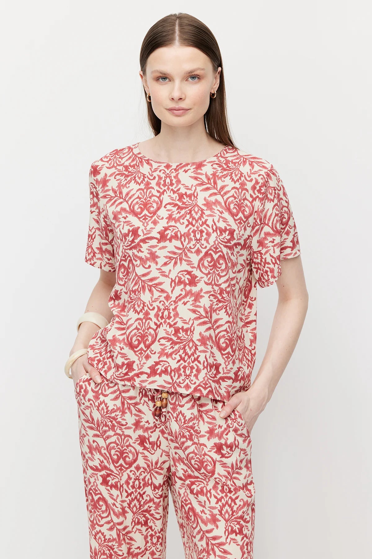 Women's Tight-Tie Patterned Blouse