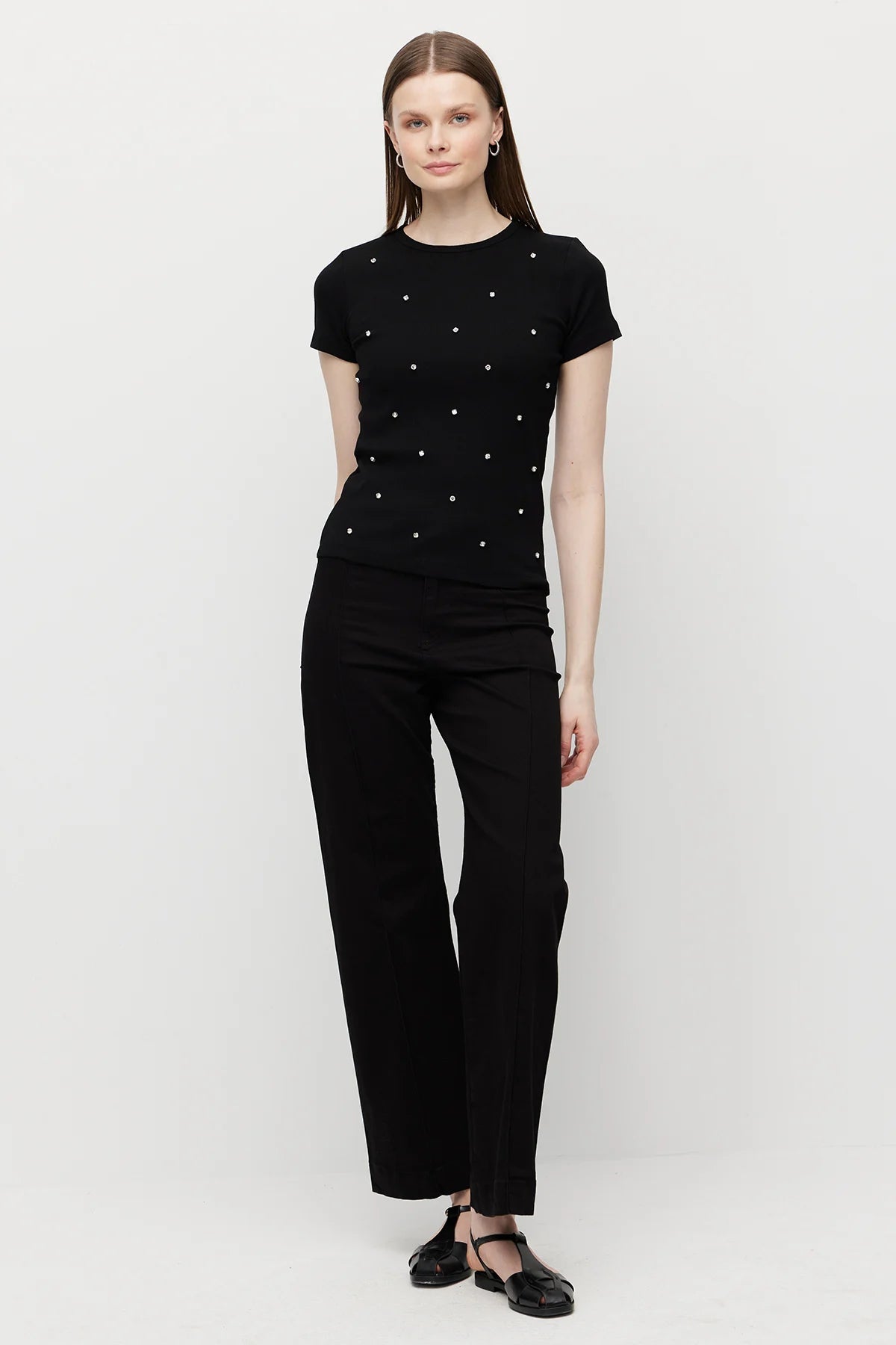 Women's Crew Neck Blouse with Rhinestones