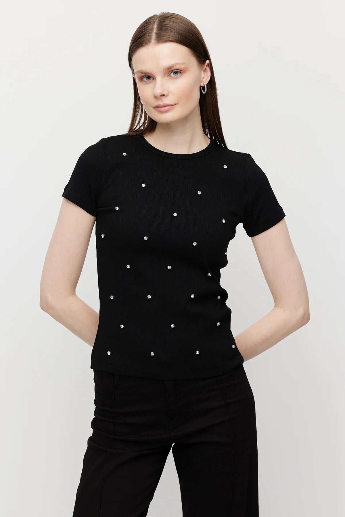 Women's Crew Neck Blouse with Rhinestones
