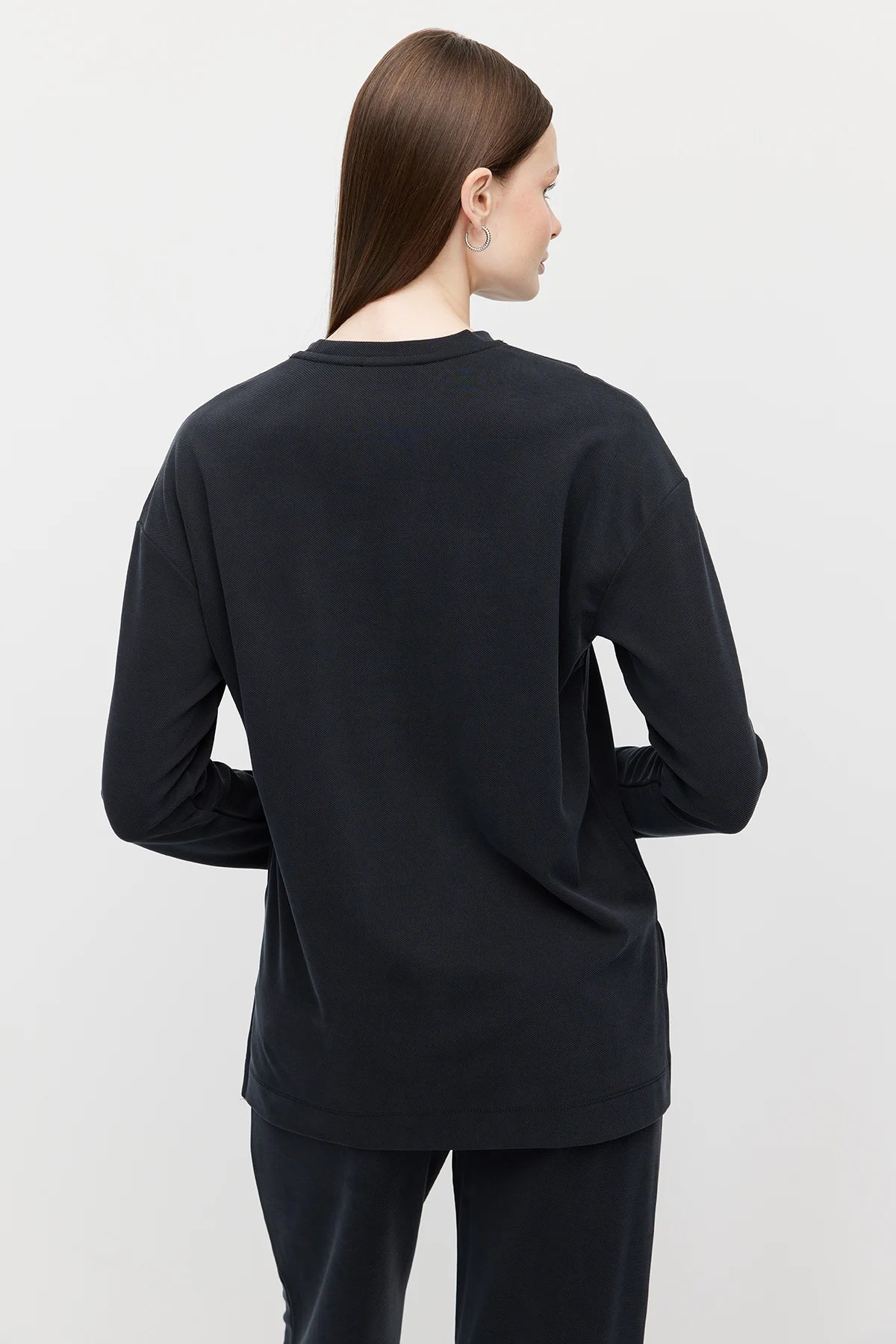 Women's Crew Neck Textured Blouse with Slit