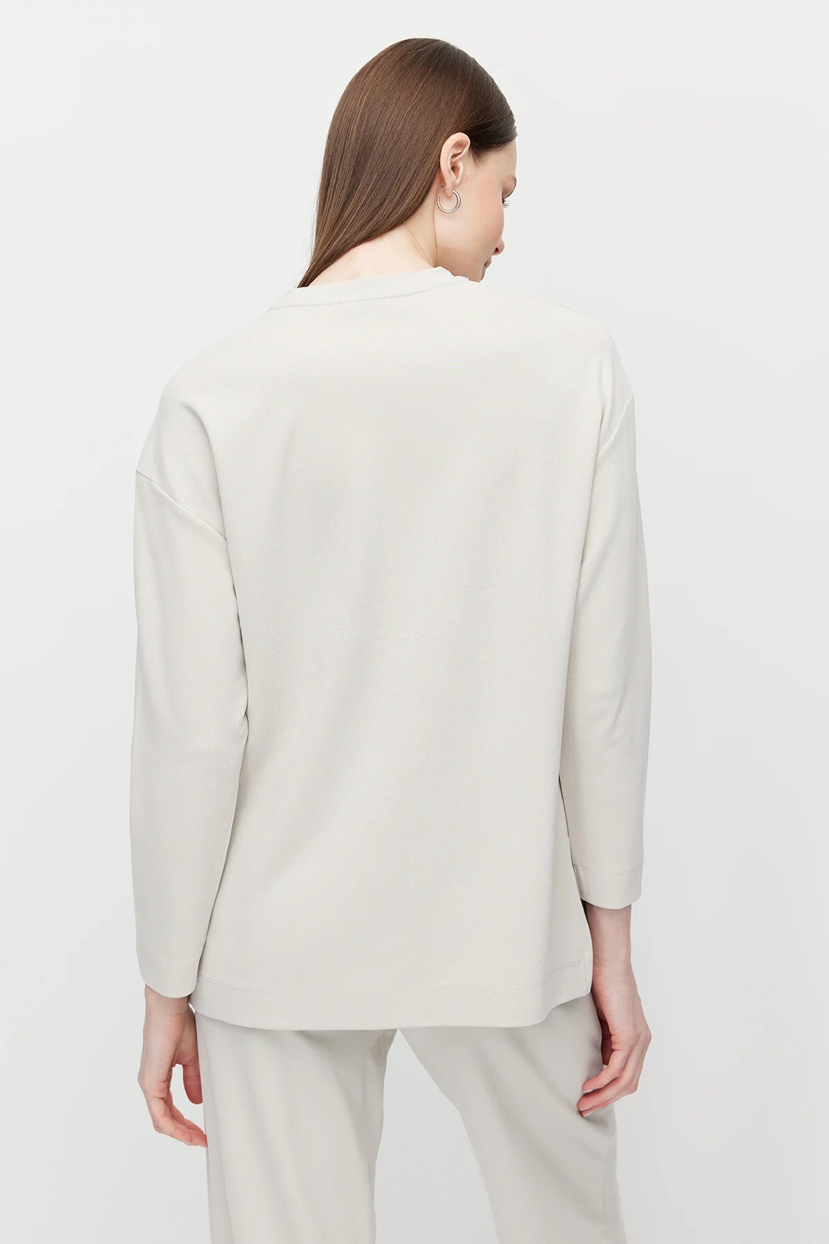 Women's Crew Neck Textured Blouse with Slit