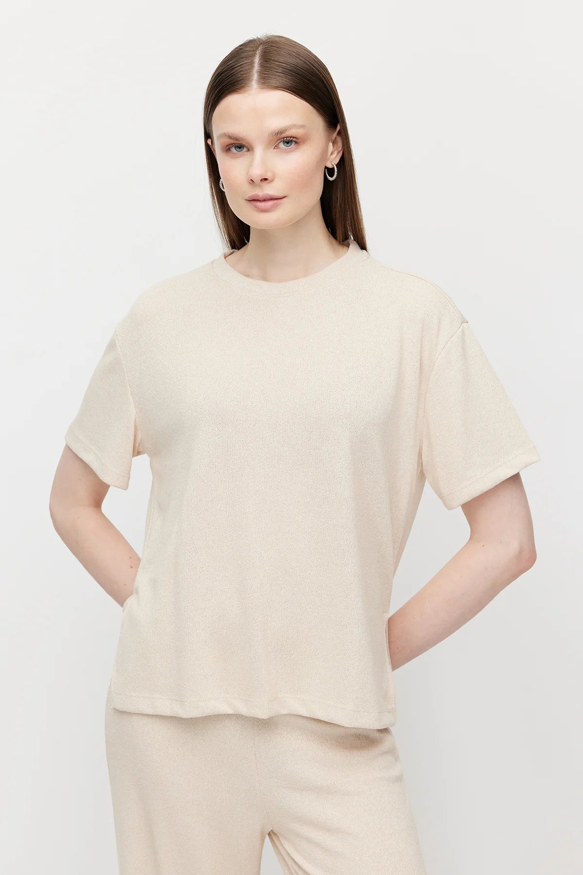 Women's Crew Neck Oversize Blouse with Side Slits